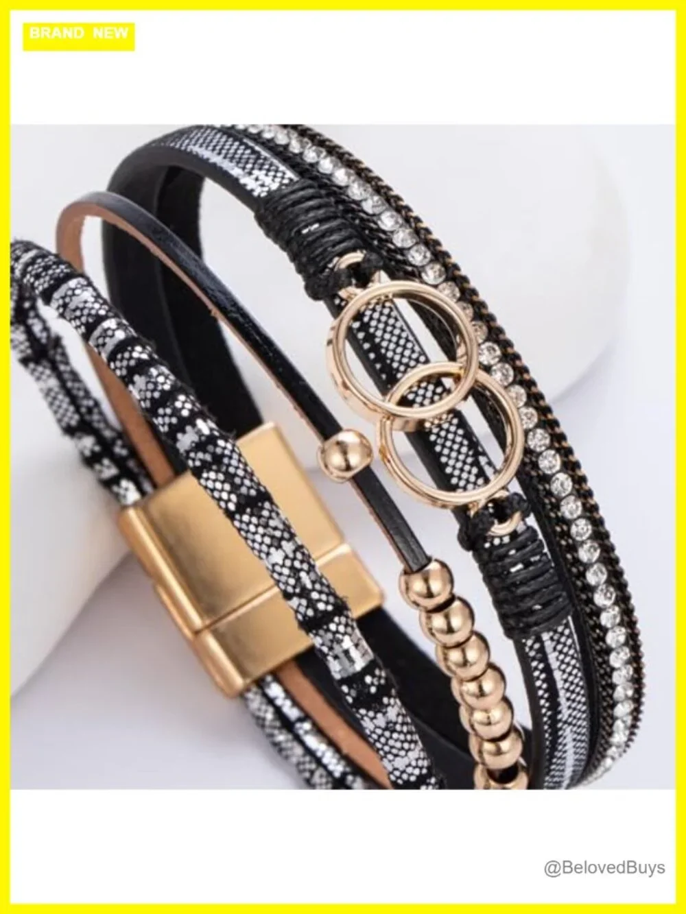 4-in-1 Stackable Faux Leather Wrap Bracelet with Infinity Charm, Magnetic Clasp